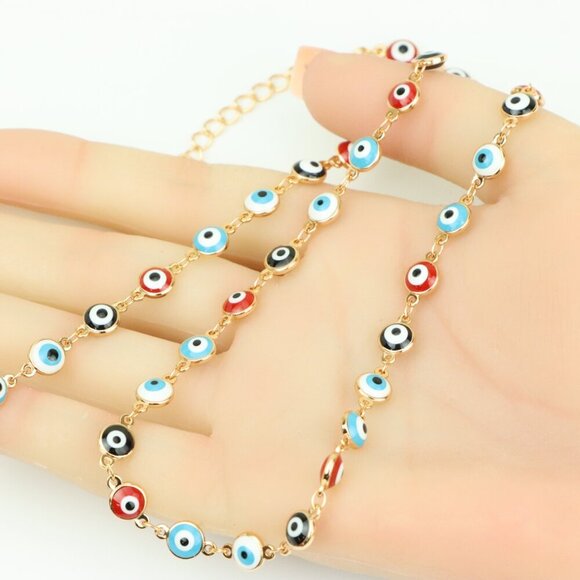 Colorful Evil Eye Necklace in Rose Gold Finish, Adjustable Chain, XPNL0389 - Picture 6 of 12